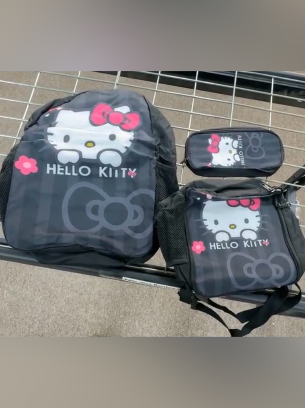 Hello Kitty Black and Pink Kids Backpack , Lunch Bag and Pencil Case Set